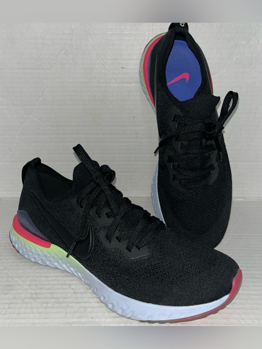 Nike Epic React Flyknit 2 Black Lime Pink White BQ8928 003 SZ 10 Running Shoes